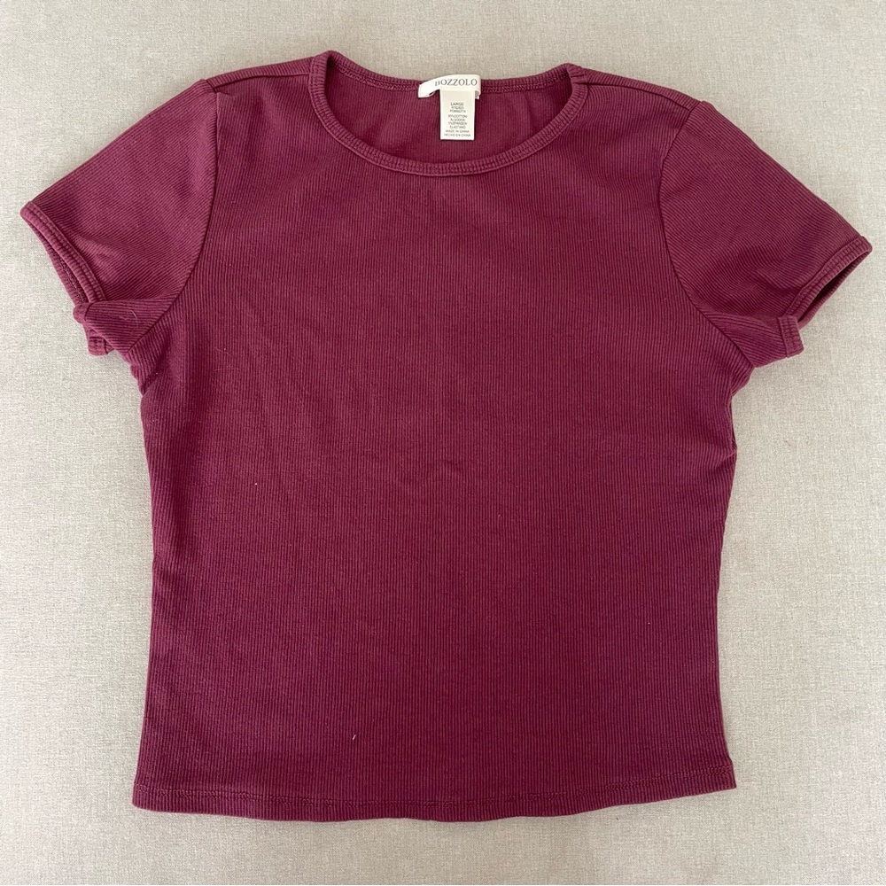 Bozzolo Burgundy cropped ribbed tee women’s large - Size L